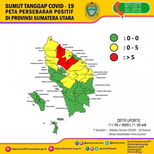 Peta Persebaran Positif di Provinsi Sumatera Utara 17 Mei 2020